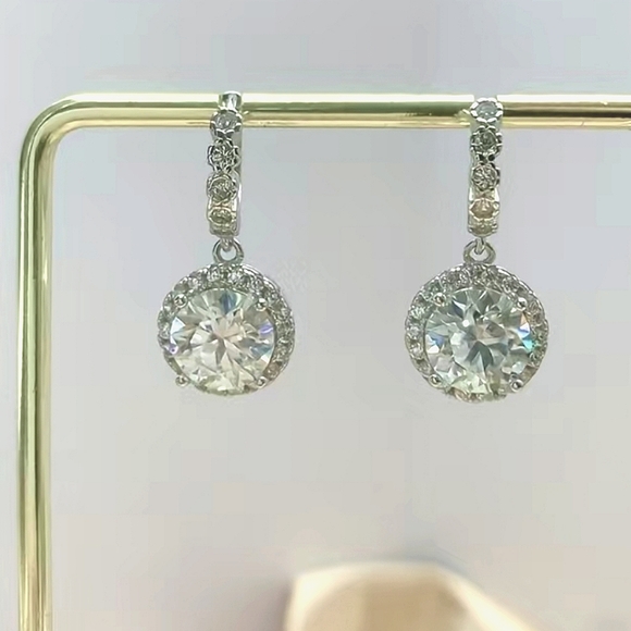 2ct CERTIFIED GENUINE MOISSONITE Diamond 18k/925 Drop halo earrings - Picture 3 of 15